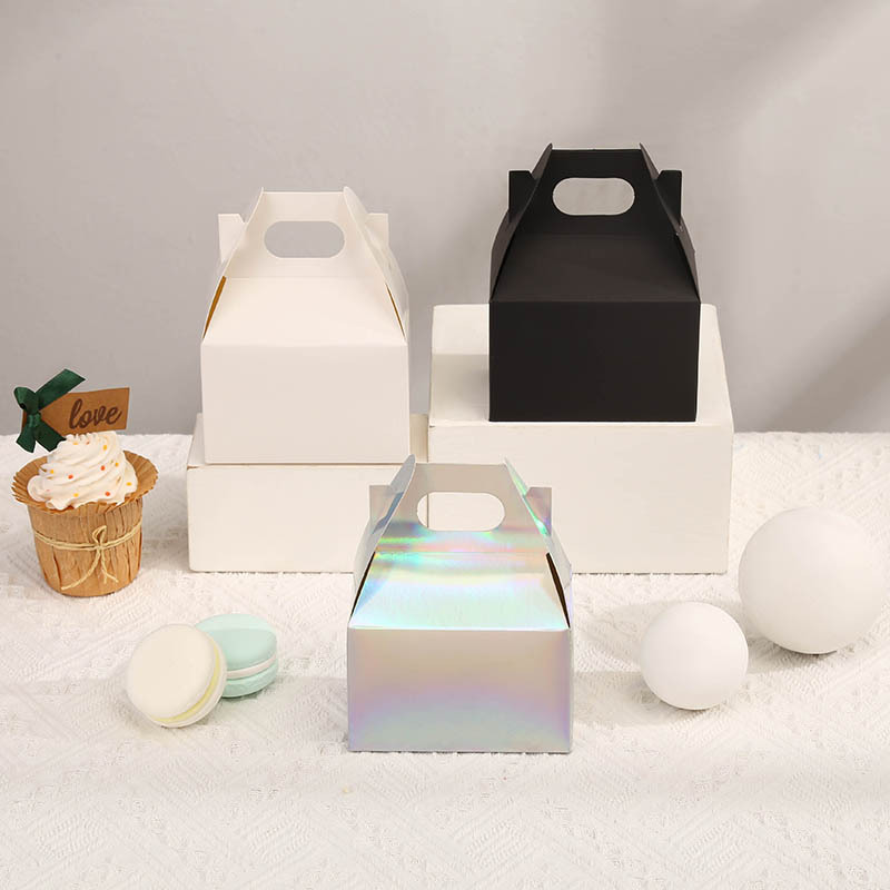 手提式西点盒彩虹烘焙包装盒慕斯蛋挞盒手工牛轧糖食品外卖打包盒