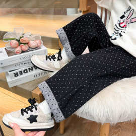 女童波点休闲裤2025新款洋气直筒裤儿童加绒加厚冬季保暖休闲棉裤