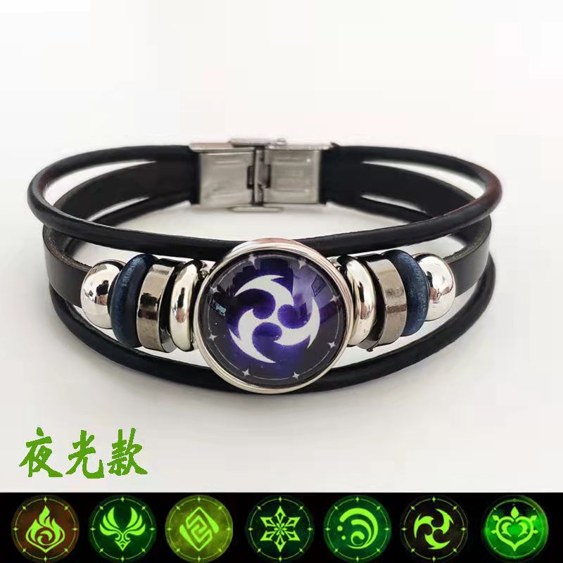 原神夜光手链神之眼元素之力皮表扣男女饰品生日礼物潮流夜光手链