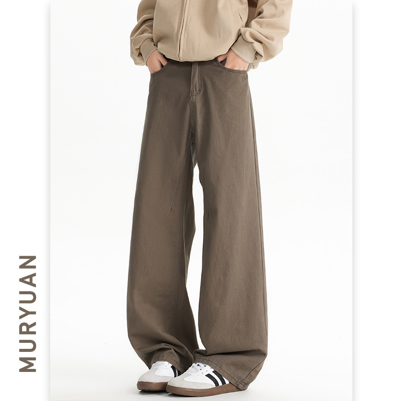 Mu Yuan Men's Maillard cleanfit Vintage Casual Pants Unisex All-match Loose Straight Long Pants