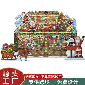 跨境定制音乐3D圣诞贺卡圣诞老人立体贺卡发光礼品卡圣诞礼物卡片