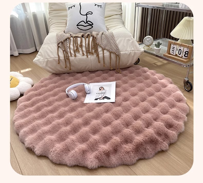 Carpet Cream Style Round Thickened Rabbit Plush Floor Mat Living Room Lazy Sofa Round Mat Bedroom Dresser Chair Mat