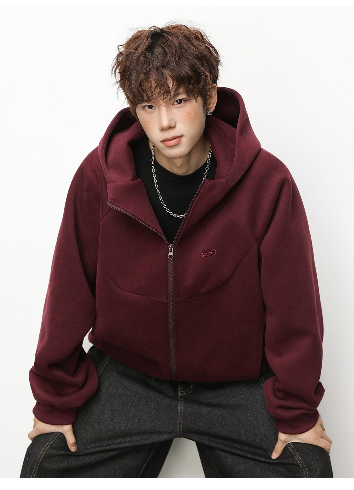 Cardigan con cappuccio da uomo monocromatico pesante_voghion.com