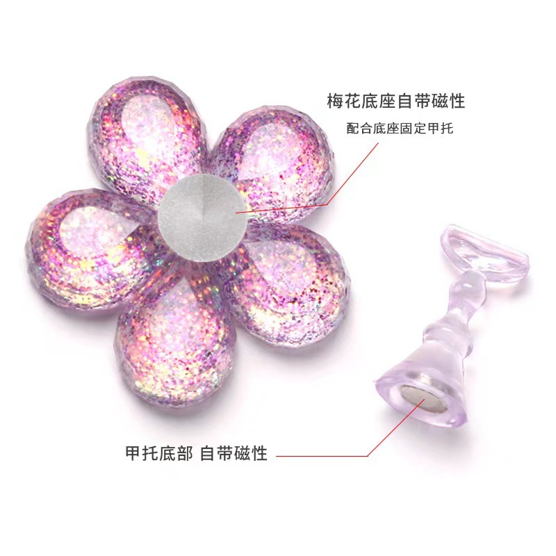 Nuevo manicurista manicurista base de flor de ciruela fantasía de color sequin con imán principiante manicurista fijo manicuras marco de práctica