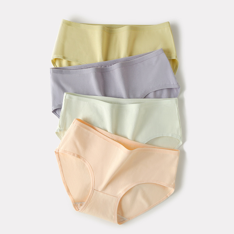 10A Grade Minimalist Ins-Style Solid Color Pure Cotton Breathable Antibacterial Crotch Women's Mid-Waist Hip-Hugging Triangle Panties for Girls