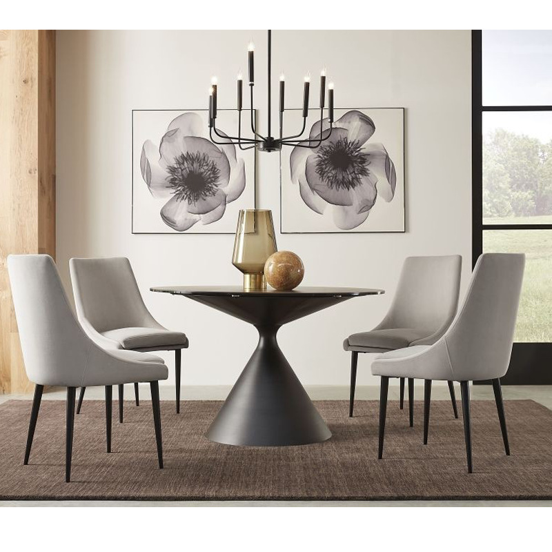Modern Black Slate Round Dining Table Simple Lauren Black Gold Dining Table and Chair Set Glass Dining Table Living Room Combination