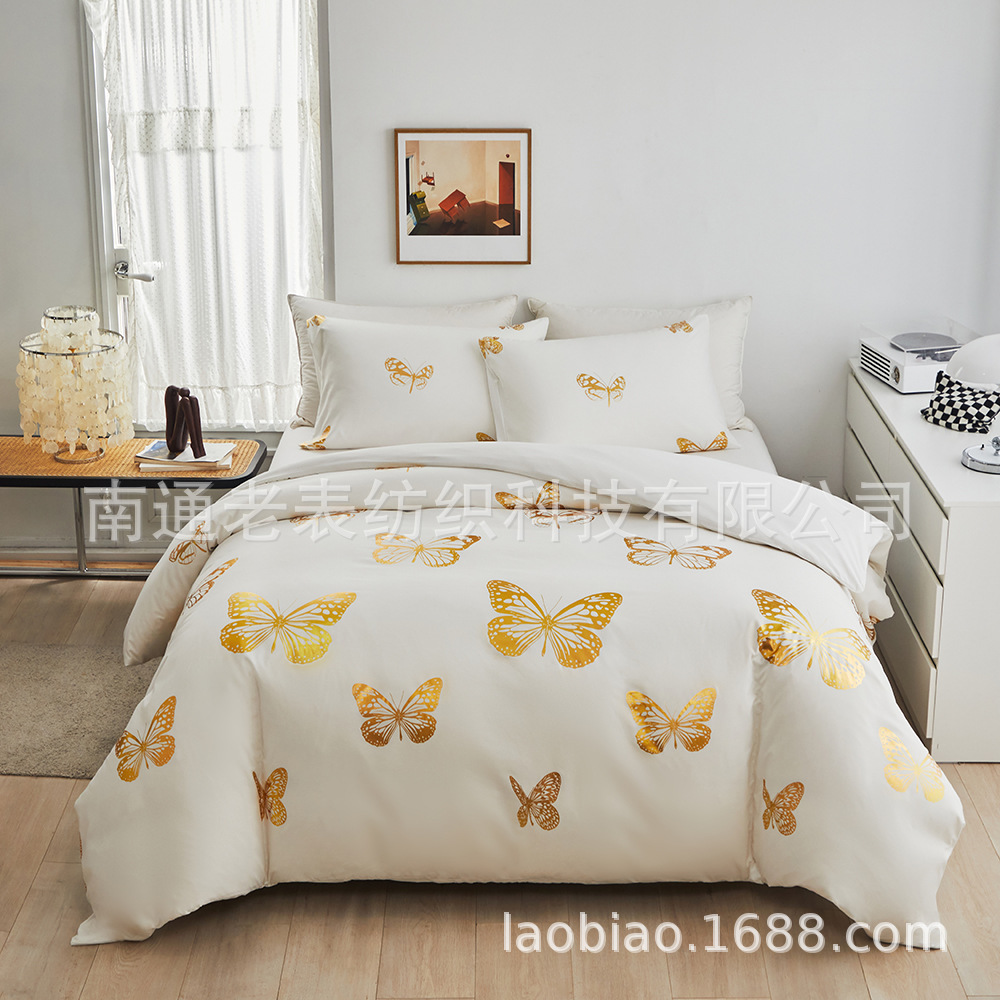 跨境家纺欧美床上用品外贸亚马逊速卖通烫金菱形烫银树叶星星月亮