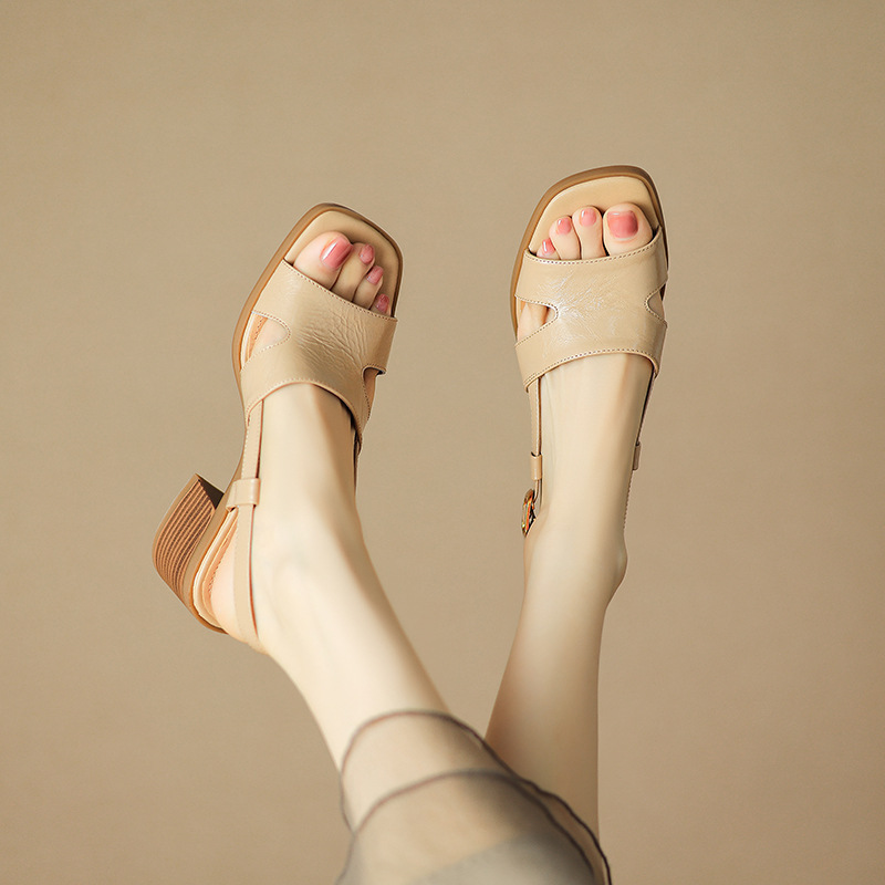 Minimal Style ~ Square Toe Open Toe Sandals Women's Summer New Casual Commuting Rough High Heels Minimal Style ~ Square Toe Open Toe Sandals Women's Summer New Casual Commuting Rough High Heels