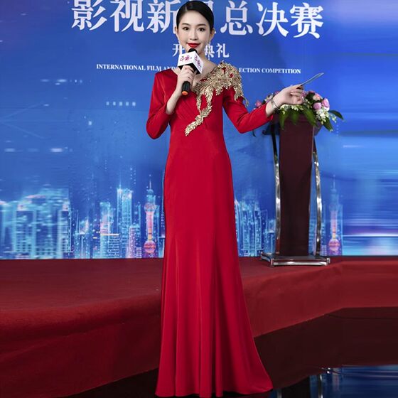 Host Annual Meeting Evening Dress Female Wedding Bride Engagement Dinner Little Man Birthday Red Chorus Performance Dress