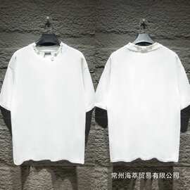 【实拍图】短袖刺绣字母圆领短袖T恤男女夏季美式潮牌宽松半批发