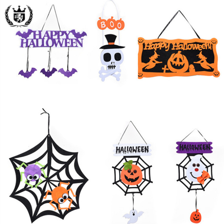 厂家批发万圣节酒吧节日装饰创意毛毡字母骷髅挂饰蜘蛛网挂饰定制