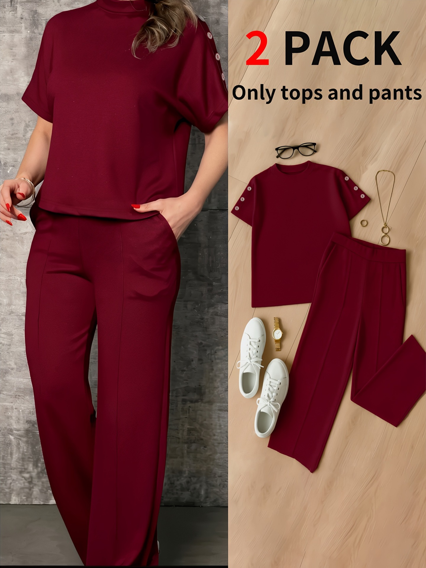 Women's Casual Two-Piece Set, Solid Color Loose Fit Lounge Wear, Comfortable Long Sleeve Top And Trousers Outfit_ecoleips.com