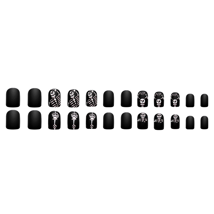 Short Halloween Frosted Wear Nail Art Thriller Funny Skull Man Dark Nail Art 2024 New ins24_voghion.com
