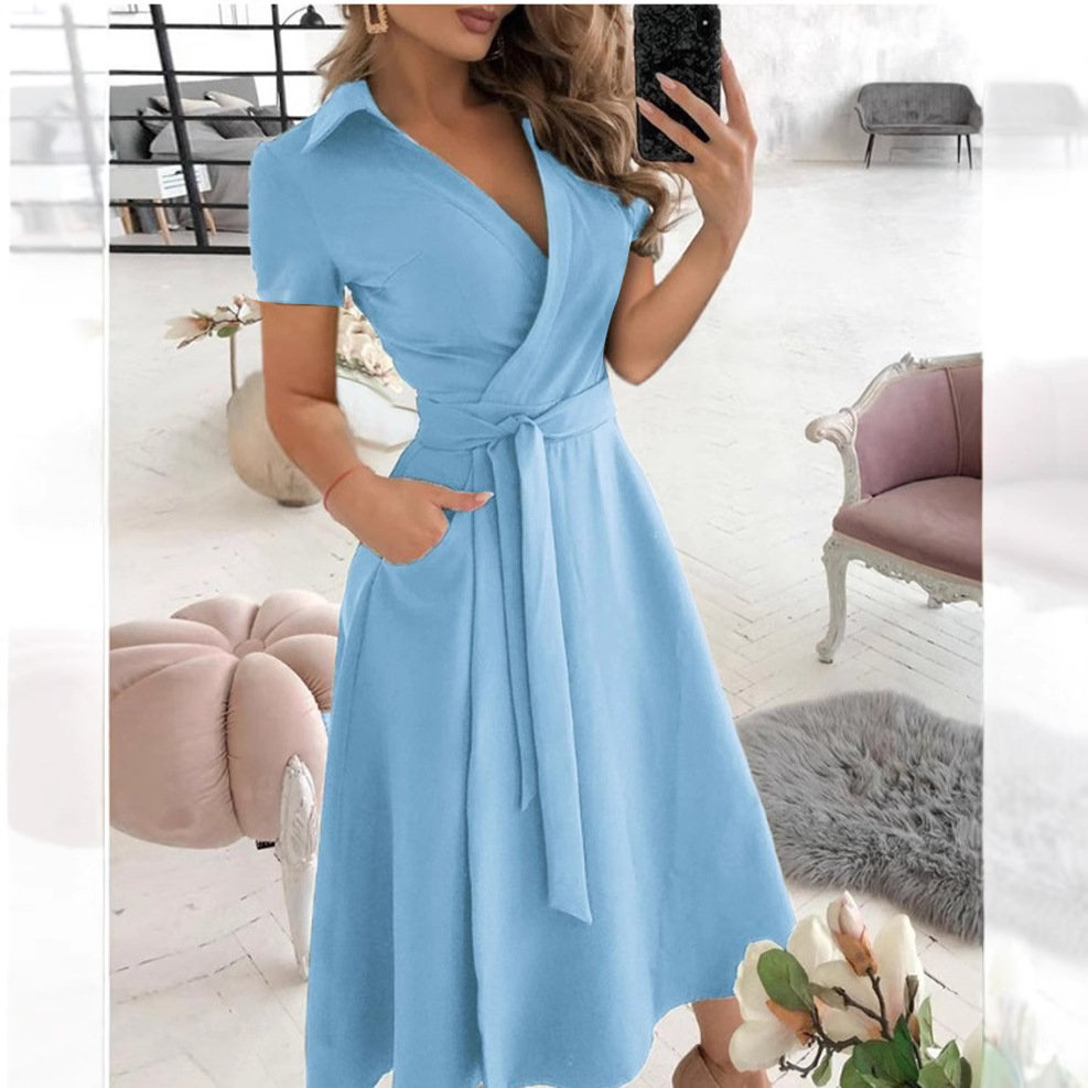 Spring And Summer Fashion V-Neck Print Bodycon Short Sleeve Dress Women's European And American Style_voghion.com