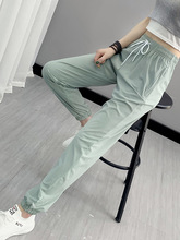 运动裤女夏季超薄2024年新款高弹冰丝速干大码休闲跑步九分束脚裤