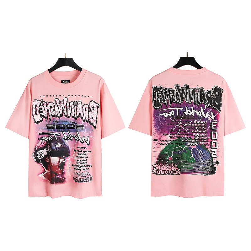 高品质欧美潮牌Hellsta嘻哈印花高品质纯棉短袖男女街潮嘻哈T恤