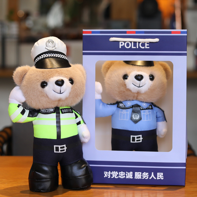 Police traffic police bear doll plush toy public security uniform panda doll teddy bear doll wholesale