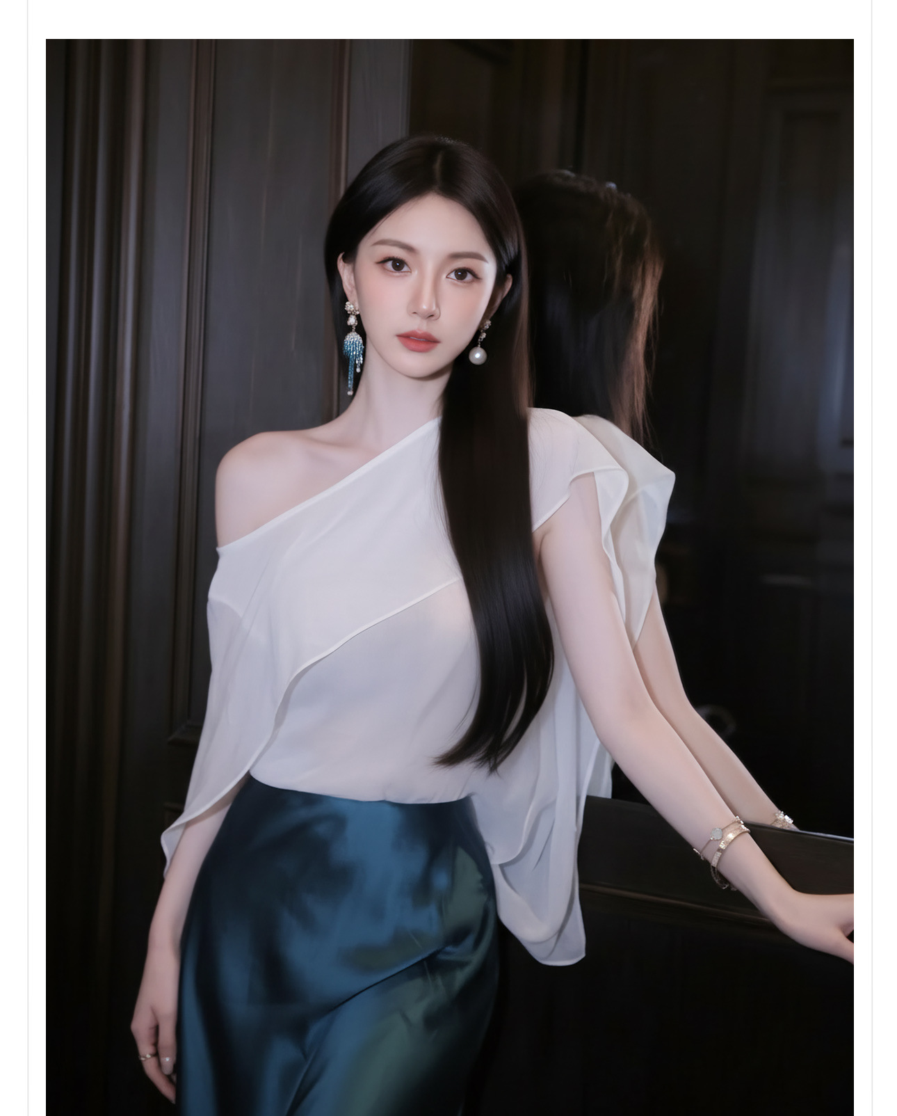 Áo sơ mi nữ cổ yếm tay ngắn phối ren trắng ngà — màu trắng ngà chi tiết 6