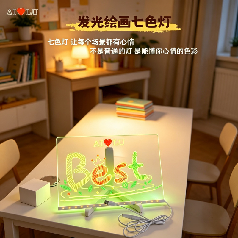 Ai ❤ Lu Acrylic Luminous Drawing Board Steam Toy Seven-Color Lamp Creative Handmade DIY Ornaments