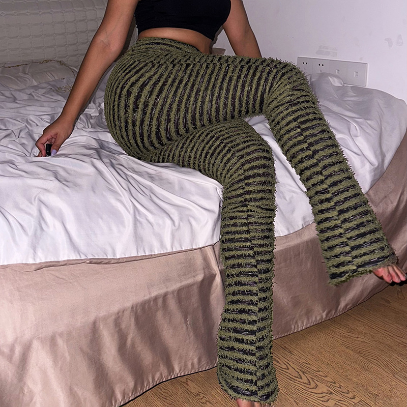 YY22342 Knitted striped sexy slim-fit pants for women, European and American spring fashion high-waisted and hip-lifting casual pants for hot girls pic 67