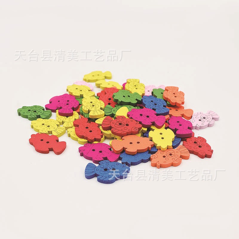 22*14mm color madera estampado pequeño botón de pescado DIY decoración de ropa para niños botón de madera 100 piezas/bolsa
