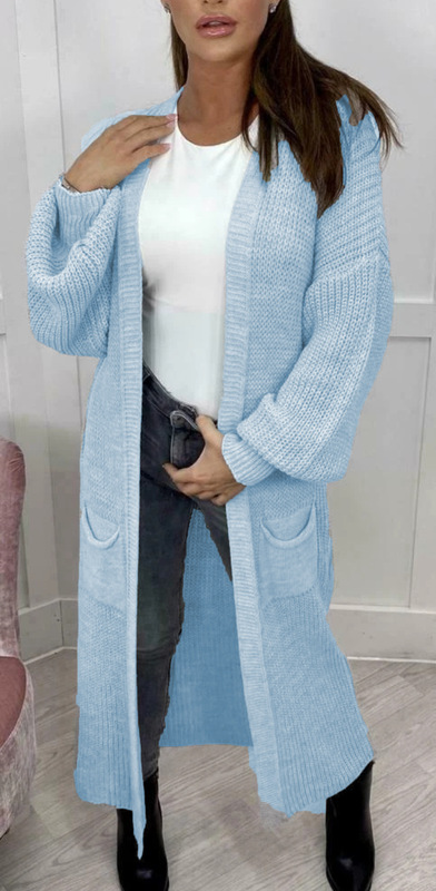 亚马逊秋冬长款开衫跨境大码宽松开襟毛衣欧美外贸针织灯笼袖外套|undefined