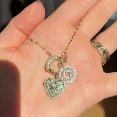 vintager中古叠戴蓝色太阳花爱心项链女款轻奢高级感锁骨颈链吊坠