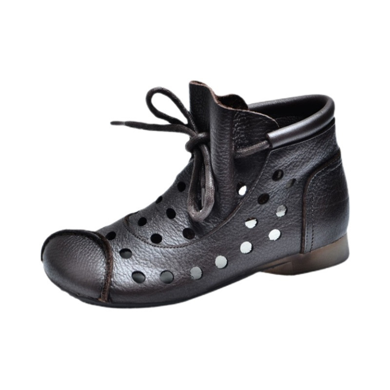 Retro Hong Kong style 2025 new soft leather soft-soled flat clogs, ultra-comfortable ethnic style Martin boots, breathable and high-end