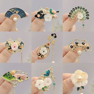 National fashion enamel high-end brooch female flower tassel retro court fashion elegant pin Hanfu cheongsam accessories