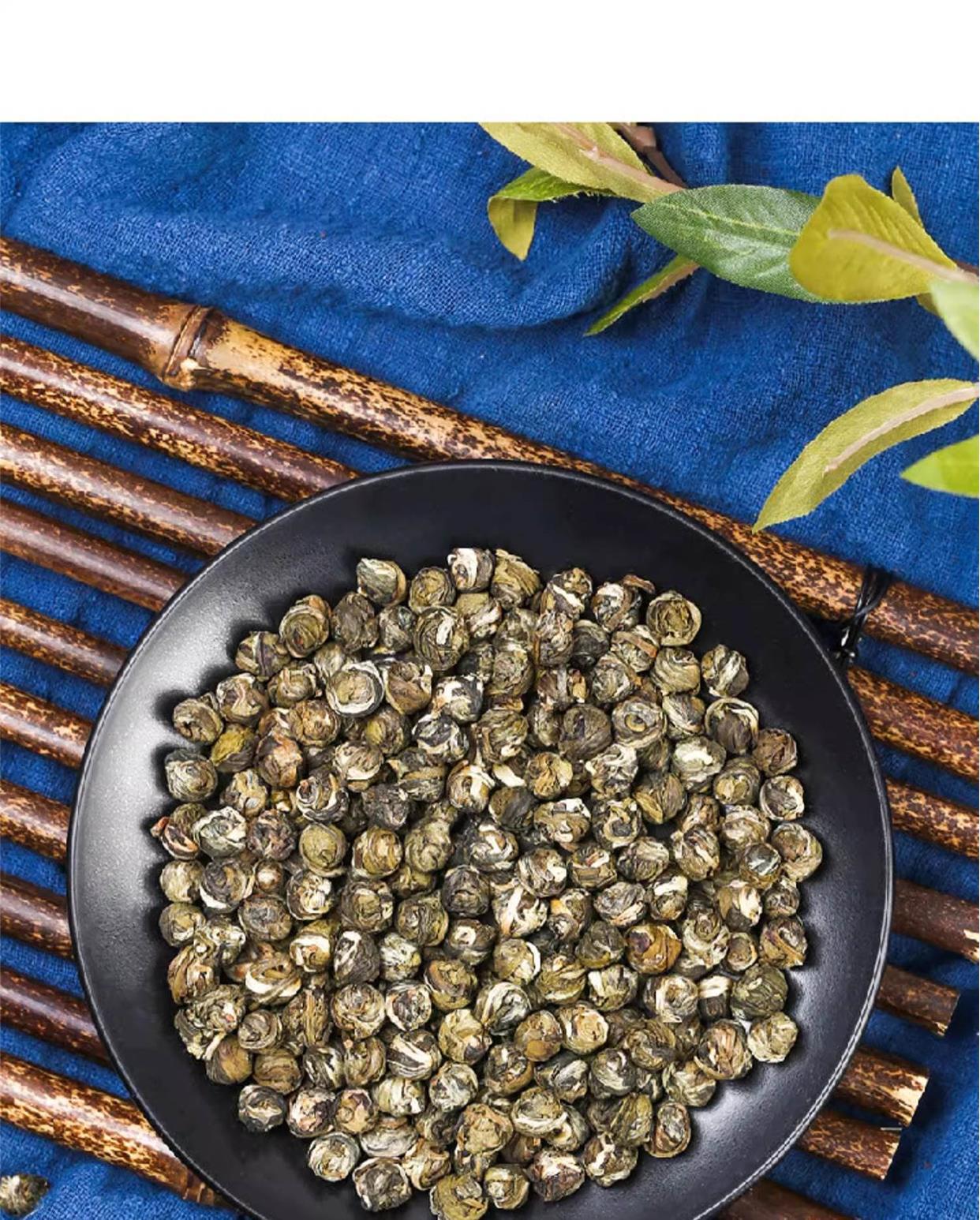 Jasmine Dragon Pearl Tea Mo Li Long Zhu Loose Leaf Strong Fragrance 250g Bulk in use