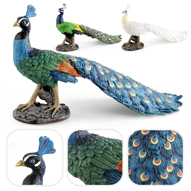 Transfronterizo Nueva simulación animal modelo de Pavo Real azul verde blanco Pavo Real decoración estática decoración de escritorio juguete al por mayor