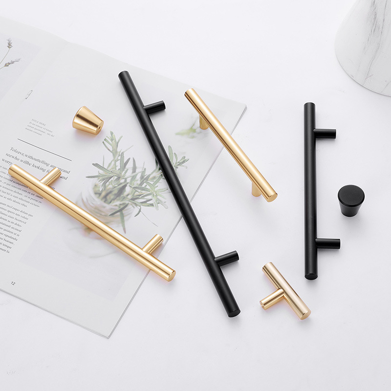 Modern simple American cabinet door handle Nordic large wardrobe gold copper matte black cabinet drawer single hole handle