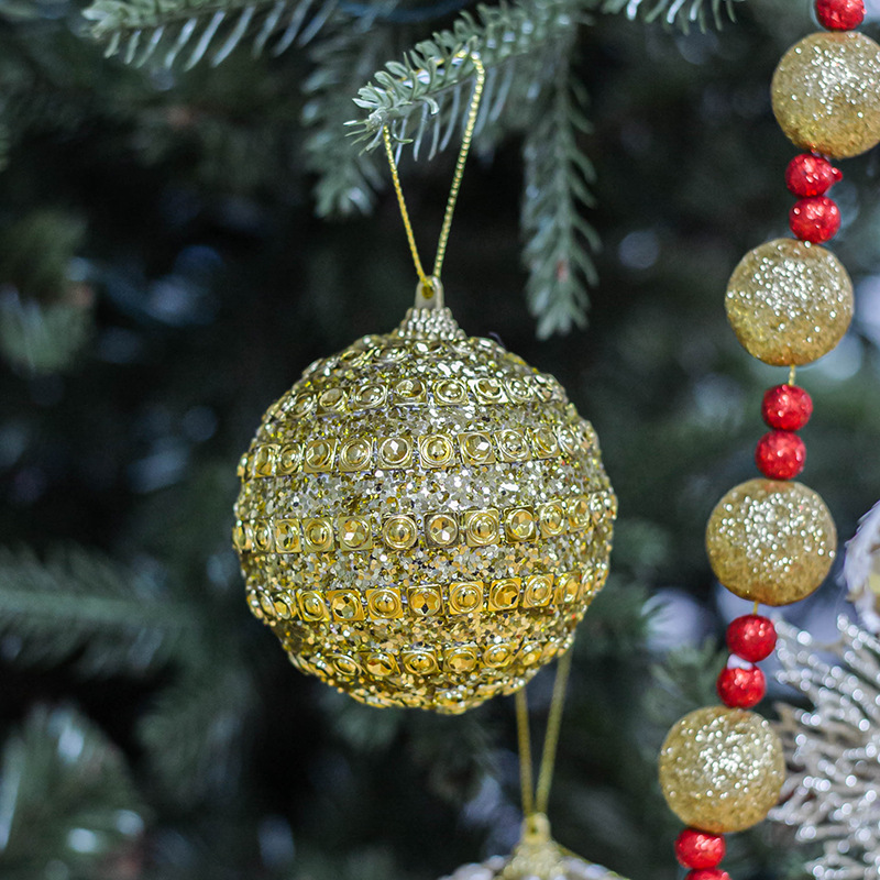Bola de Navidad con lentejuelas de oro decoraciones para árboles de Navidad adornos colgantes de Navidad ventana Bola de colores 8m3 paquete