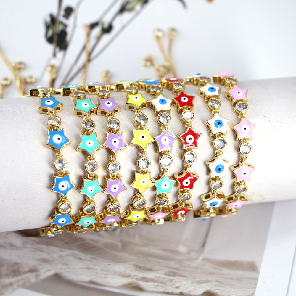 new style color oil drip enamel micro inlaid zircon eyes star bracelet