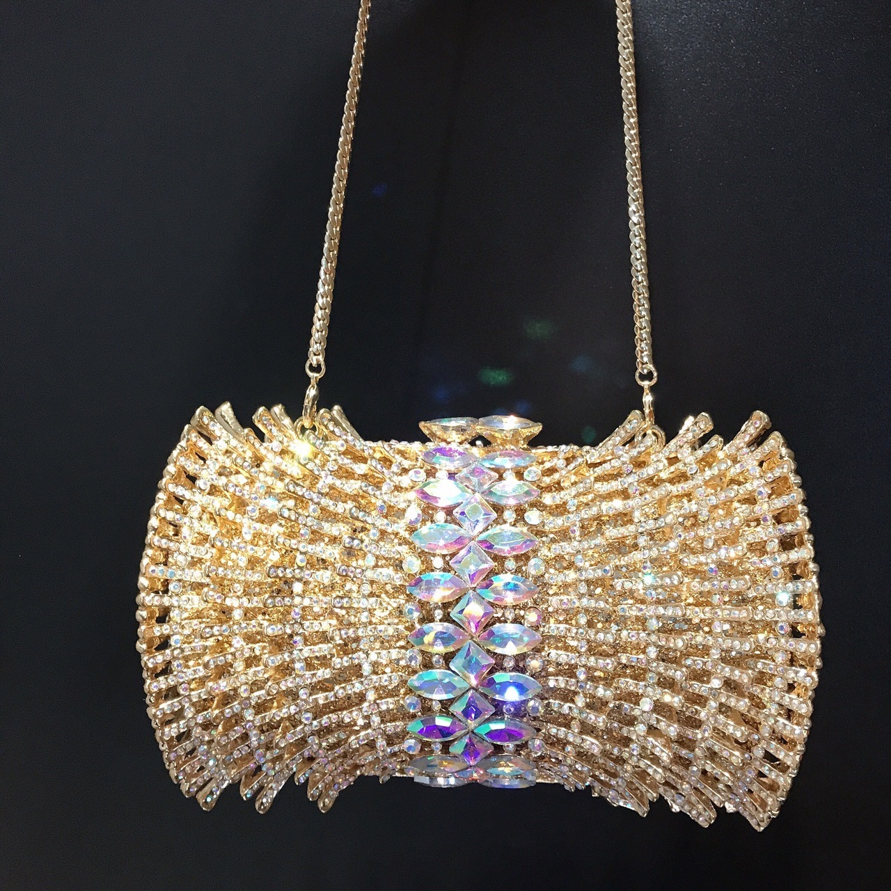 Nuevo paquete transfronterizo de diamantes para la cena, caja metálica vacía, bolso de mano para banquete de diamantes, bolsa de maquillaje para damas