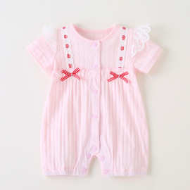 婴儿衣服夏装女宝宝连体衣可爱0-12月婴幼儿短袖爬服夏季一件代发