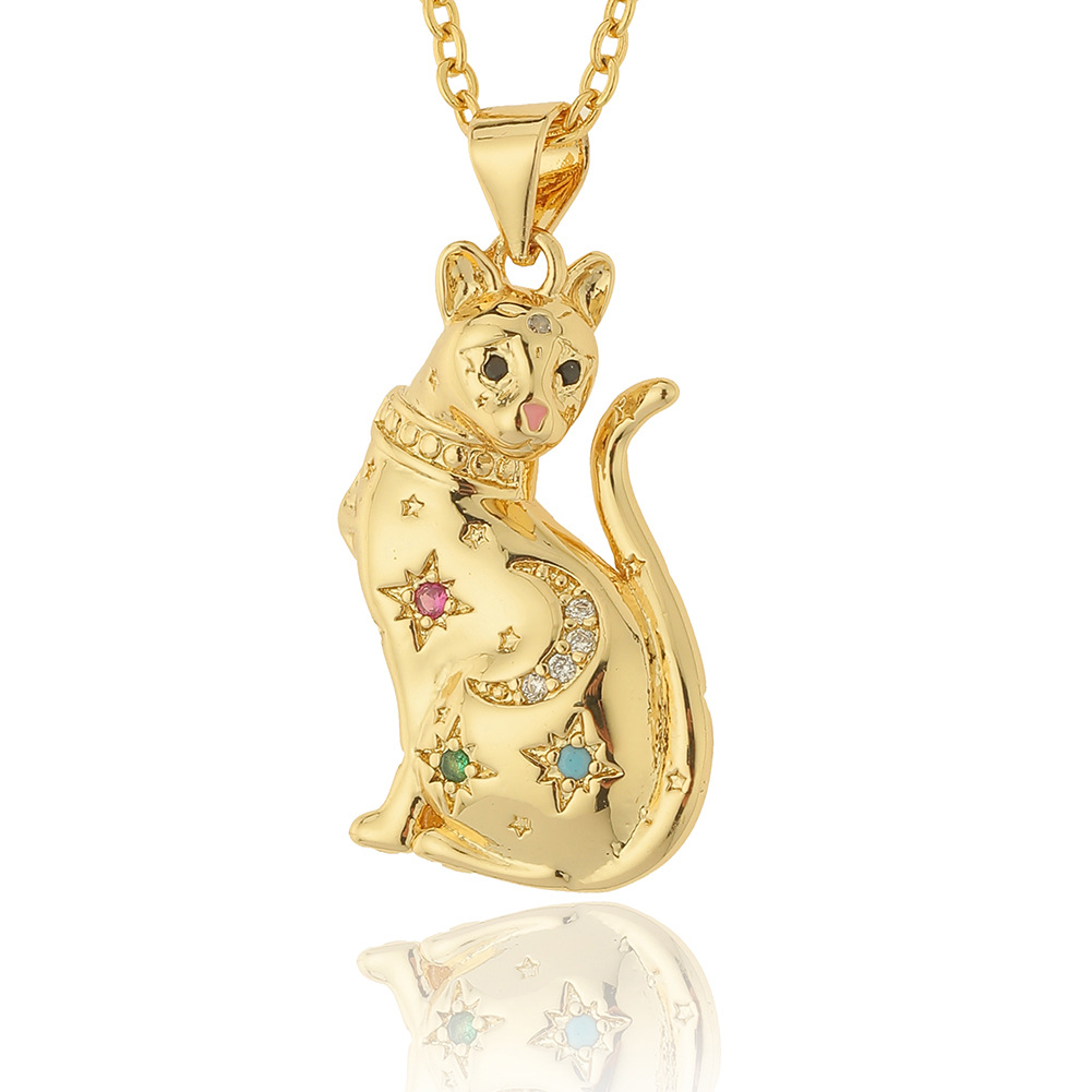 New Womenu0027s Jewelry Cute Cat Pendant Copper Plated Real Gold Necklace