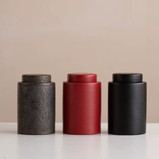 复古茶叶罐精品高档陶瓷密封罐圆形茶叶储存罐功夫茶具存茶罐空盒
