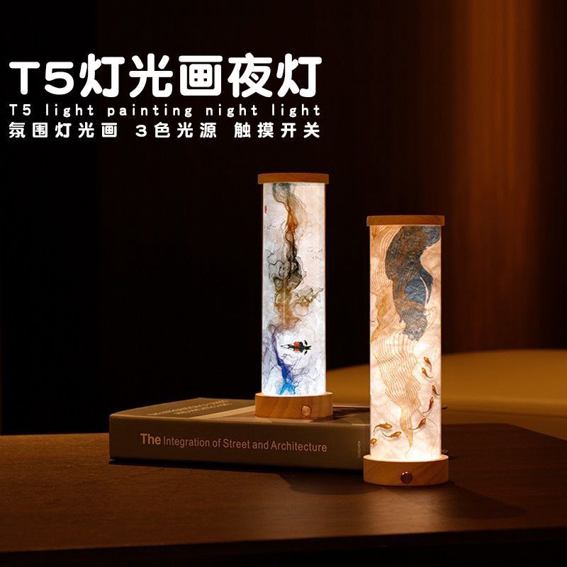 T5照明絵ナイトライトデスクトップクリエイティブ雰囲気感ナイトライトリビングルーム寝室レトロデザイン置物楽しい照明|undefined