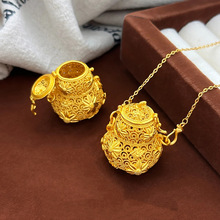 沙金饰品花丝纹镂空开盖大葫芦吊坠项链女仿真黄金古法福禄毛衣链