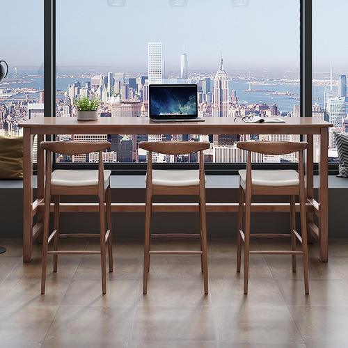 Solid Wood Bar Table and Chair Set, Living Room Partition, Home Use, Japanese Minimalist Balcony Narrow Long Table, Window-Side High-Top Table