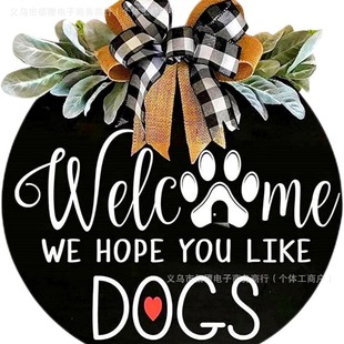 American Country welcome Door Sign Wooden welcome Door Sign Double Bow DOGS CATS Cat Tag Dog Tag