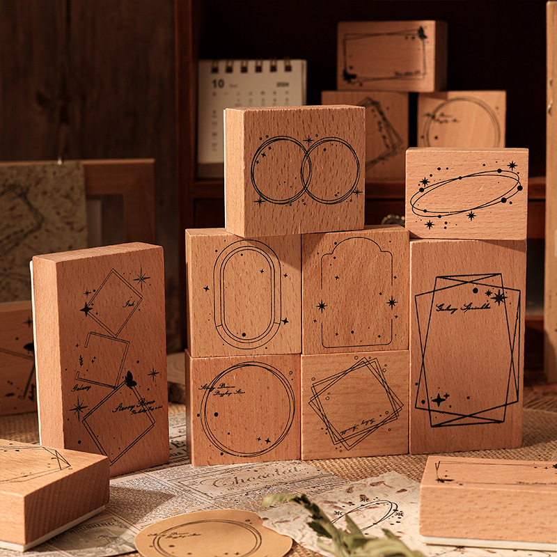 1000 mil marcas de tinta caja de sello de madera marco retro transfronterizo sello de cuenta de mano sello de madera caja de mensajes sello decorativo