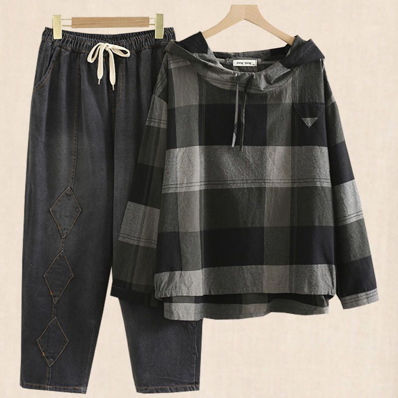 Middle-Aged and Elderly Women's Clothing, Mother's Spring Clothing, New Sweatshirt, Jeans, Casual Suit, Women's Large Size Spring & Fall Grandma Two-Piece Set