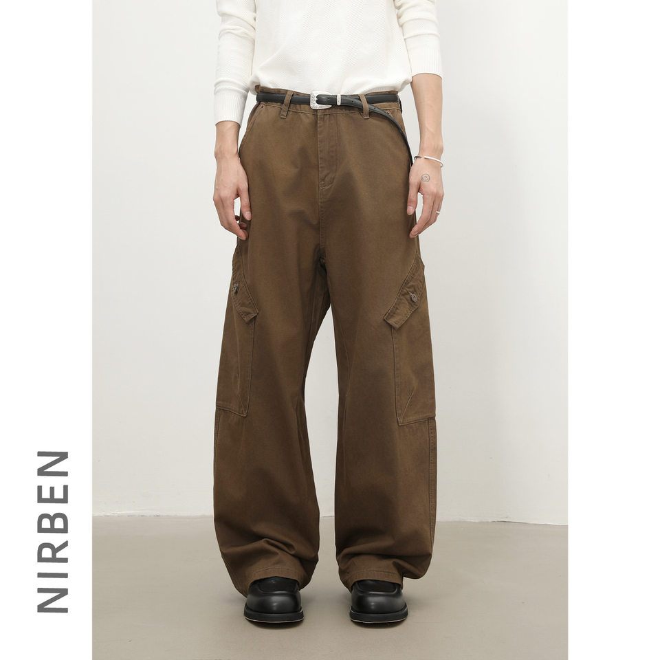 Quần cargo nam cotton nguyên chất dáng rộng thẳng nhiều túi — con lạc đà, màu xám, màu xám nhạt, đen