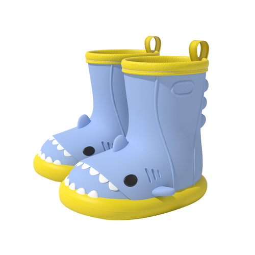 Cartoon Shark Children's Rain Boots for 2-5 Year Old Boys and Girls, PVC Soft Sole Non-Slip Rain Boots for Kids, Dual Color Waterproof Outdoor Shoes for Boys and Girls