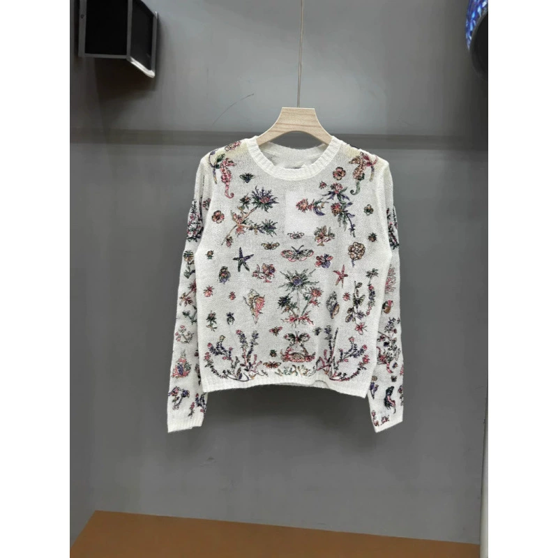 Новый весенний свитер Nanyou из мохера с цветочной вышивкой и круглым вырезом и длинными рукавами, готовый к доставке