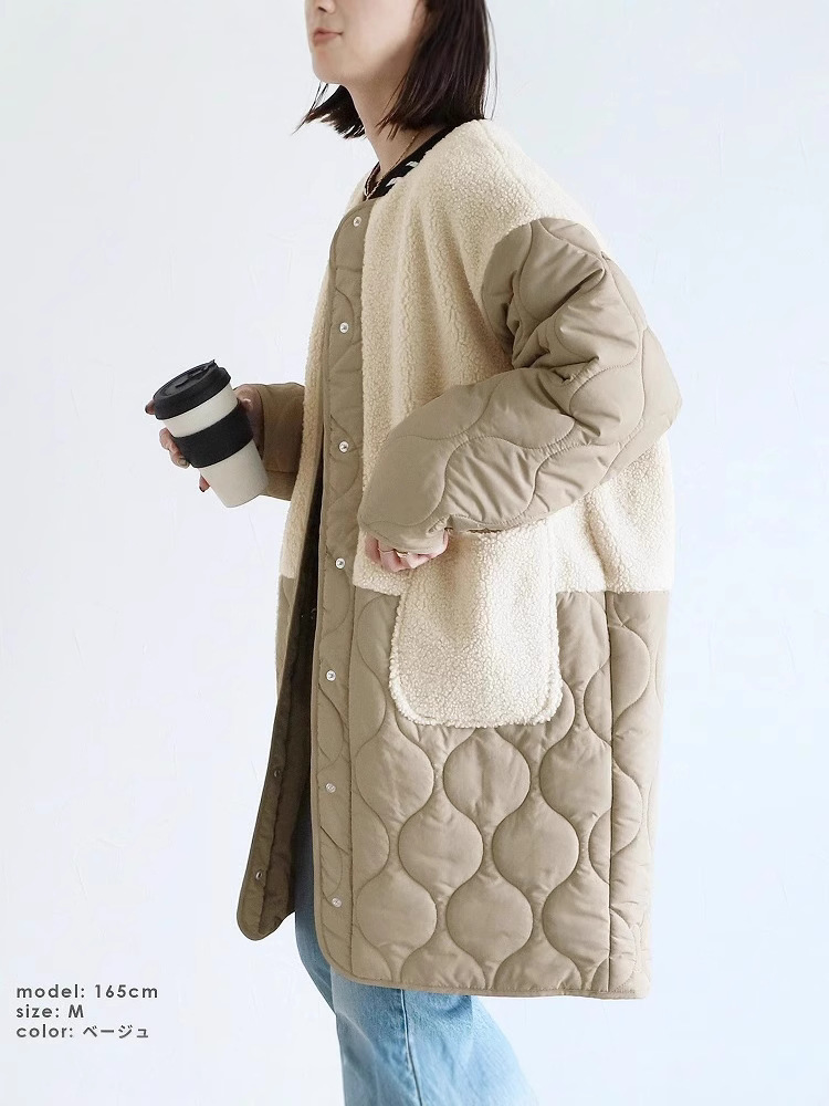 日本の新型のつなぎ合わせの綿の服の冬の2024のデザイン感の韓国版の中で長いタイプの綿の服のコート