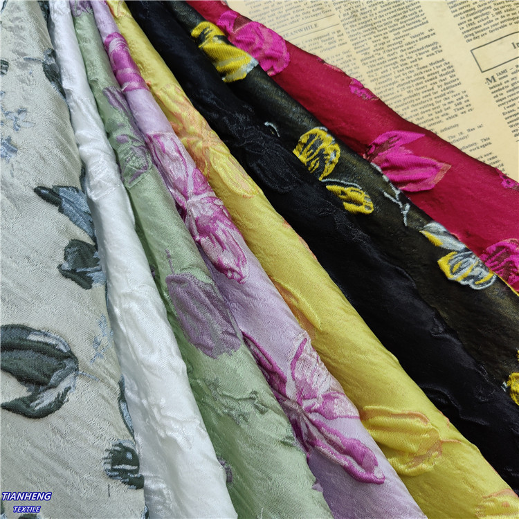 色织浮雕双色花朵提花面料女装挺阔连衣裙旗袍手作箱包花束包装布