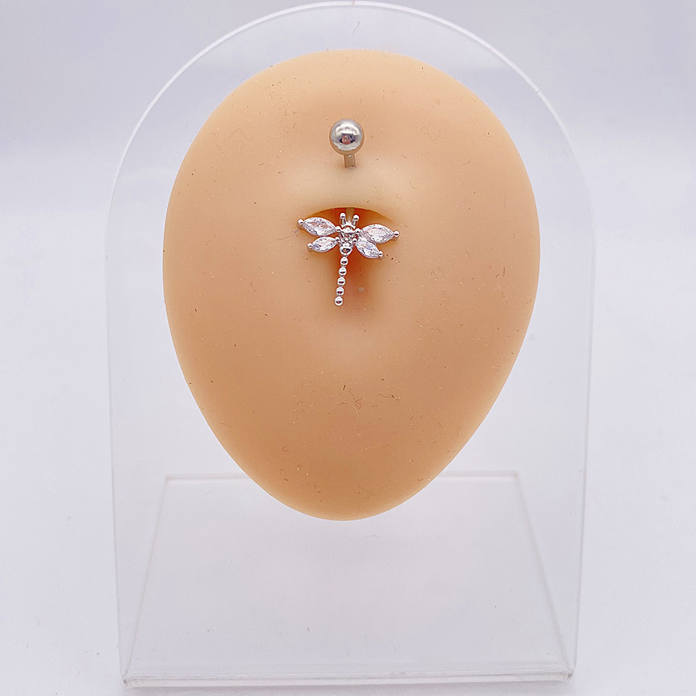 Butterfly And Heart Zircon Belly Button Ring Navel Piercing_voghion.com